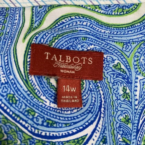 Talbots Shirt Womens 14W Blue Green Paisley Wrinkle Resistant Blouse Cotton - Picture 5 of 11